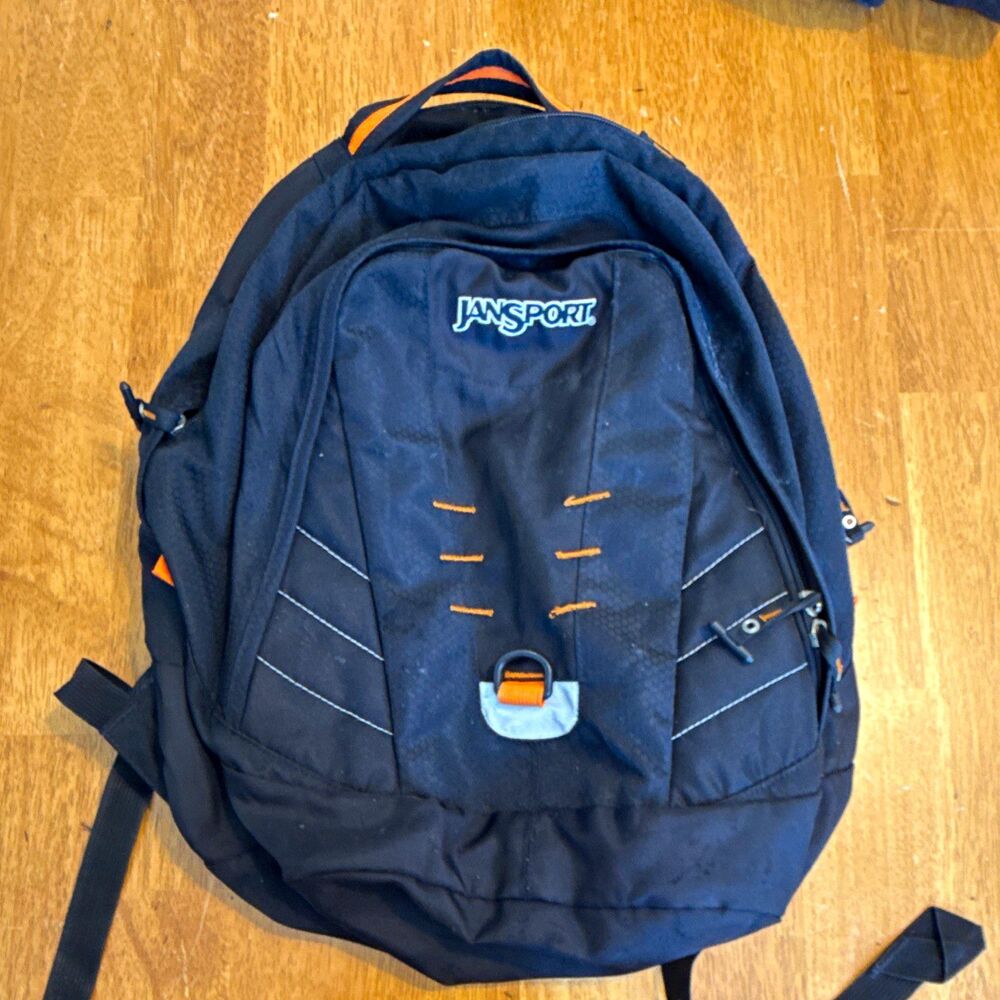 JanSport Large Black/Orange Backpack Zip Closure Padded Straps Pockets